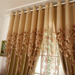 Cortina Clássica De Voile Feita Sob Medida, Painel De Cortina Estilo Country, Galhos De Flores Magníficos, Jacquard