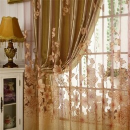 Cortina Clássica De Voile Feita Sob Medida, Painel De Cortina Estilo Country, Galhos De Flores Magníficos, Jacquard
