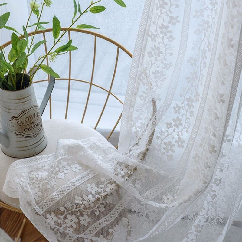 Cortina De Voile Transparente Com Renda Francesa E Florzinhas Sob Medida, Painel De Cortina Para Varanda E Sala De Estar
