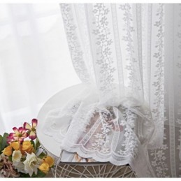 Cortina De Voile Transparente Com Renda Francesa E Florzinhas Sob Medida, Painel De Cortina Para Varanda E Sala De Estar