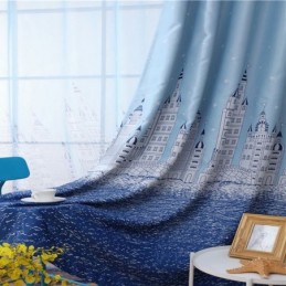Cortina Azul Estampada Com Castelo Feita Sob Medida Cortina Nórdica Popular Para Quarto Infantil Tecido Para Quarto