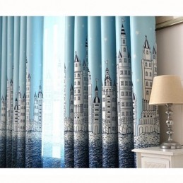Cortina Azul Estampada Com Castelo Feita Sob Medida Cortina Nórdica Popular Para Quarto Infantil Tecido Para Quarto