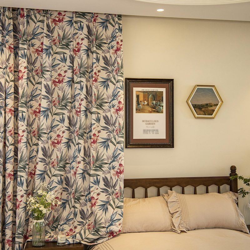 Cortina Americana De Poliéster E Algodão, Feita Sob Medida, Cortinas Blackout Estampadas Com Plantas