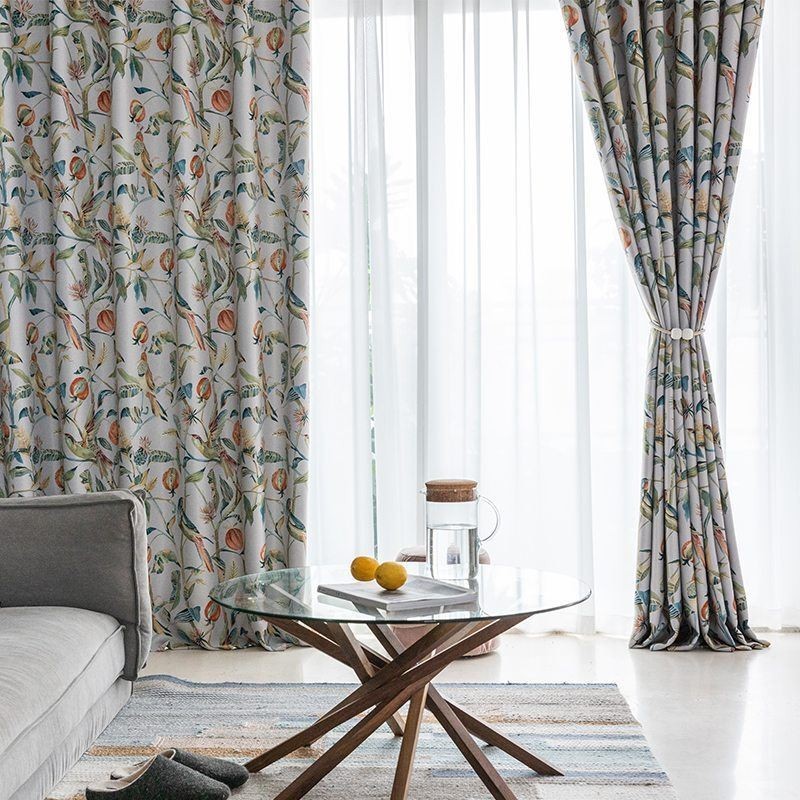 Cortinas Blackout Estampadas Plantas E Pássaros Americanos