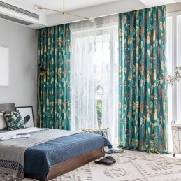 Cortina De Poliéster Sob Medida Com Penas Estampadas Americanas Cortinas Blackout Semi