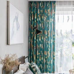 Cortina De Poliéster Sob Medida Com Penas Estampadas Americanas Cortinas Blackout Semi
