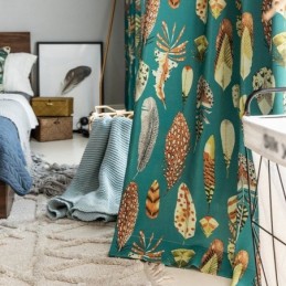 Cortina De Poliéster Sob Medida Com Penas Estampadas Americanas Cortinas Blackout Semi