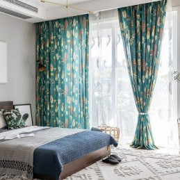 Cortina De Poliéster Sob Medida Com Penas Estampadas Americanas Cortinas Blackout Semi