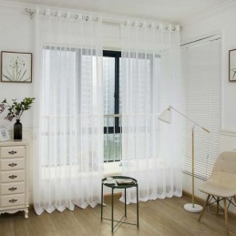 Cortina Nórdica Simples E Transparente Sob Medida, Tecido Jacquard Xadrez Branco Para Sala De Estar E Quarto