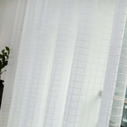 Cortina Nórdica Simples E Transparente Sob Medida, Tecido Jacquard Xadrez Branco Para Sala De Estar E Quarto