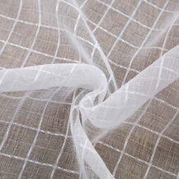 Cortina Nórdica Simples E Transparente Sob Medida, Tecido Jacquard Xadrez Branco Para Sala De Estar E Quarto