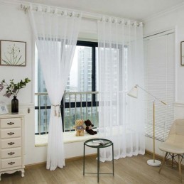 Cortina Nórdica Simples E Transparente Sob Medida, Tecido Jacquard Xadrez Branco Para Sala De Estar E Quarto