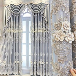 Cortinas Blackout Estilo Europeu Com Bordados Florais E Tecidos Transparentes Integrados
