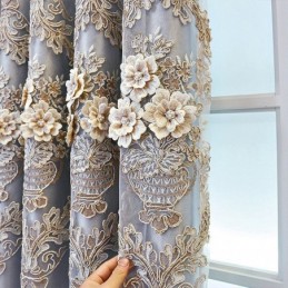 Cortinas Blackout Estilo Europeu Com Bordados Florais E Tecidos Transparentes Integrados