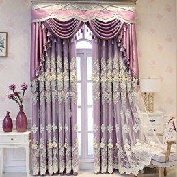 Cortinas Blackout Estilo Europeu Com Bordados Florais E Tecidos Transparentes Integrados