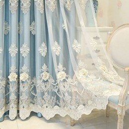 Cortinas Blackout Estilo Europeu Com Bordados Florais E Tecidos Transparentes Integrados