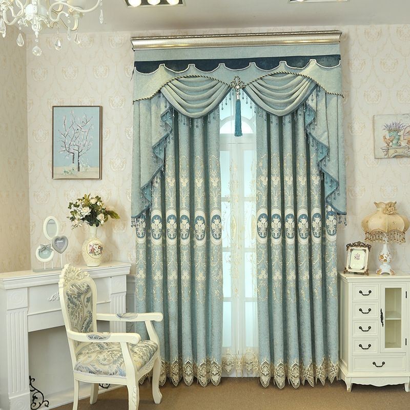 Cortina Bordada Em Chenille Sob Medida, Estilo Europeu, Floral, Para Sala De Estar E Quarto