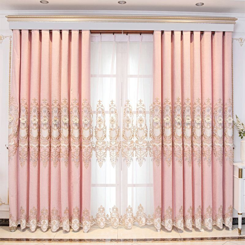 Cortina Blackout De Chenille Sob Medida, Estilo Europeu, Com Bordado Floral, Para Sala De Estar E Quarto