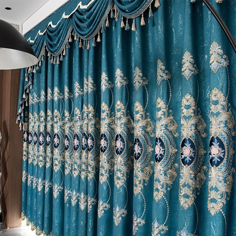 Cortina Blackout Sob Medida Com Bordado De Flores Europeias Para Sala De Estar E Quarto
