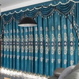 Cortina Blackout Sob Medida Com Bordado De Flores Europeias Para Sala De Estar E Quarto