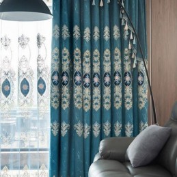 Cortina Blackout Sob Medida Com Bordado De Flores Europeias Para Sala De Estar E Quarto