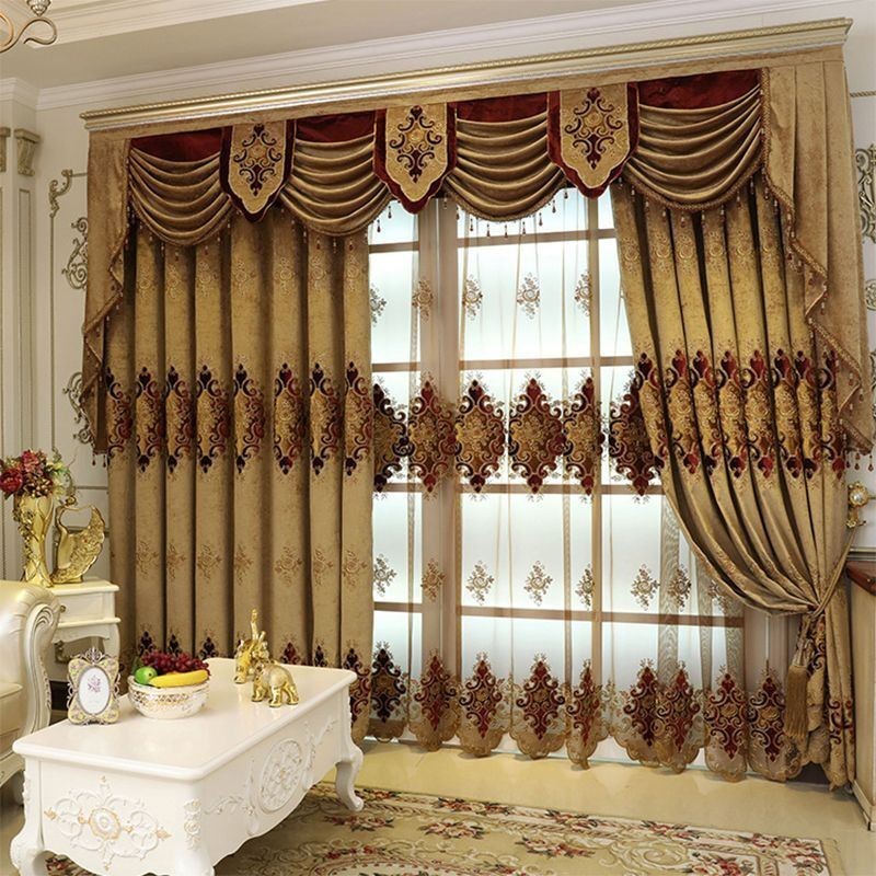 Cortina Blackout De Chenille Sob Medida Com Bordado De Flores Europeias Para Sala De Estar E Quarto