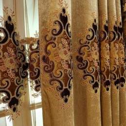 Cortina Blackout De Chenille Sob Medida Com Bordado De Flores Europeias Para Sala De Estar E Quarto