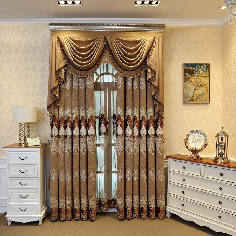 Cortina Blackout De Chenille Sob Medida Com Bordado De Flores Europeias Para Sala De Estar E Quarto
