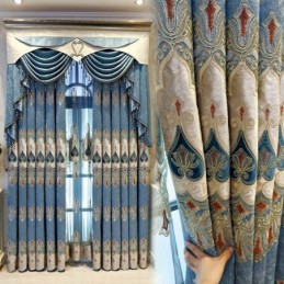 Cortina Blackout De Chenille Sob Medida Com Bordado De Flores Europeias Para Sala De Estar E Quarto