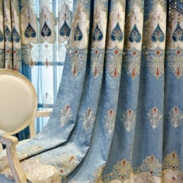 Cortina Blackout De Chenille Sob Medida Com Bordado De Flores Europeias Para Sala De Estar E Quarto