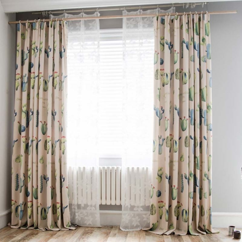 Cortina Criativa Estampada De Cactos Feita Sob Medida Cortina Cromática Semi Blackout Sala De Estar Quarto Tecido Infantil