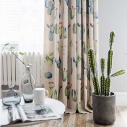 Cortina Criativa Estampada De Cactos Feita Sob Medida Cortina Cromática Semi Blackout Sala De Estar Quarto Tecido Infantil