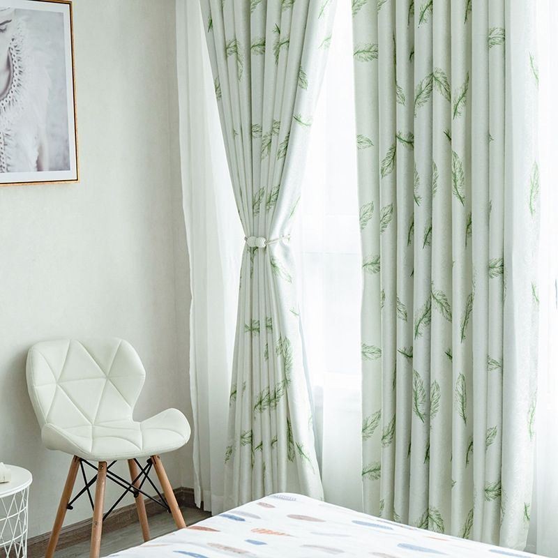 Cortinas Blackout Com Estampa De Penas Nórdicas Para Sala De Estar E Quarto