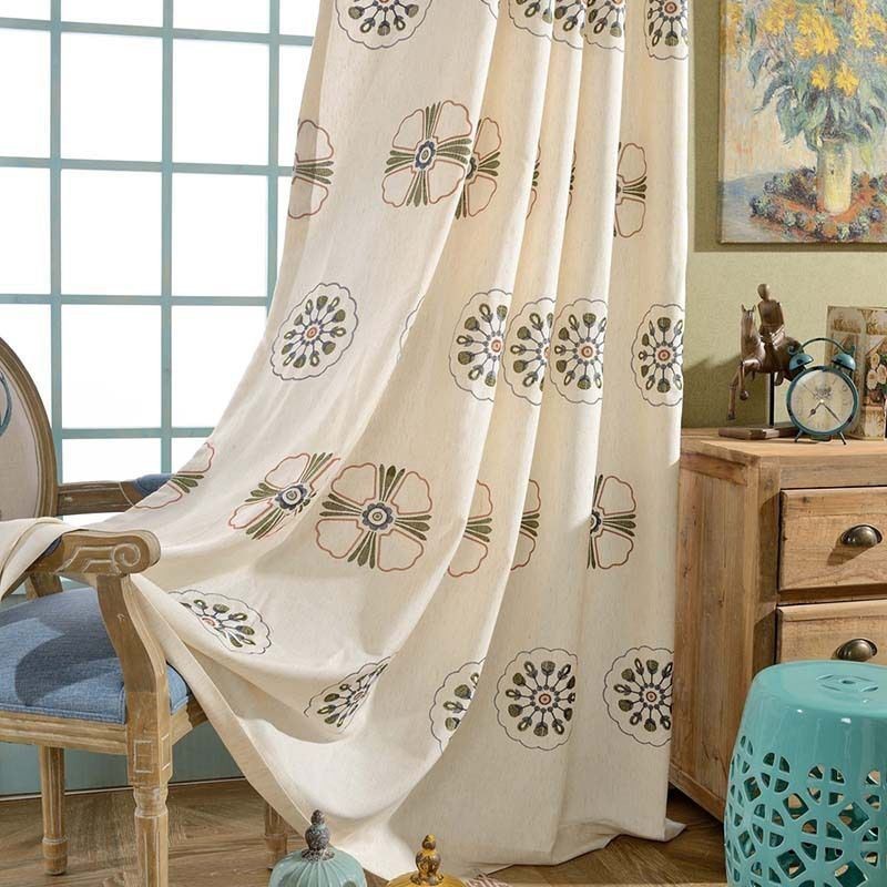 Cortinas Blackout Estilo Nórdico De Algodão Poliéster Com Bordado De Flores Para Sala De Estar E Quarto