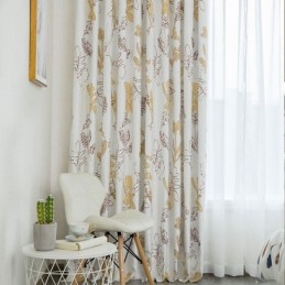 Cortina Blackout Com Estampa Nórdica De Folhas Sob Medida Para Sala De Estar E Quarto