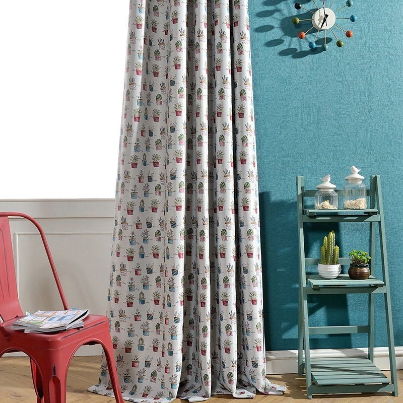 Cortina Blackout Nórdica Feita Sob Medida, Cortina Com Vaso De Plantas Estampado Para Sala De Estar E Quarto