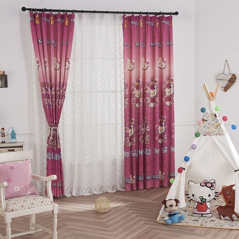 Cortinas Blackout De Algodão Estilo Infantil Com Estampa De Gatinho Para Sala De Estar E Quarto