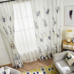Cortina Blackout Nórdica Sob Medida Com Estampa De Folhas Para Sala De Estar E Quarto