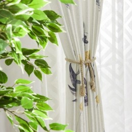 Cortina Blackout Nórdica Sob Medida Com Estampa De Folhas Para Sala De Estar E Quarto