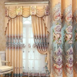 Cortina De Chenille De Luxo Feita Sob Medida Cortina Com Bordados Florais Para Sala De Estar E Quarto