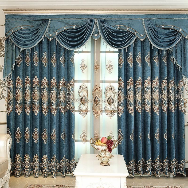 Cortina Blackout Bordada Sob Medida, Cortinas De Janela Florais De Luxo Europeias Para Sala De Estar