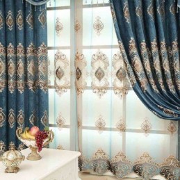 Cortina Blackout Bordada Sob Medida, Cortinas De Janela Florais De Luxo Europeias Para Sala De Estar
