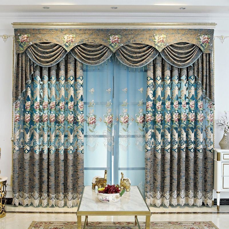 Cortina De Luxo Europeia Feita Sob Medida, Elegante, Com Bordado Floral, Para Sala De Estar