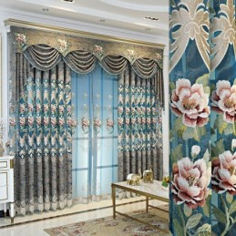 Cortina De Luxo Europeia Feita Sob Medida, Elegante, Com Bordado Floral, Para Sala De Estar