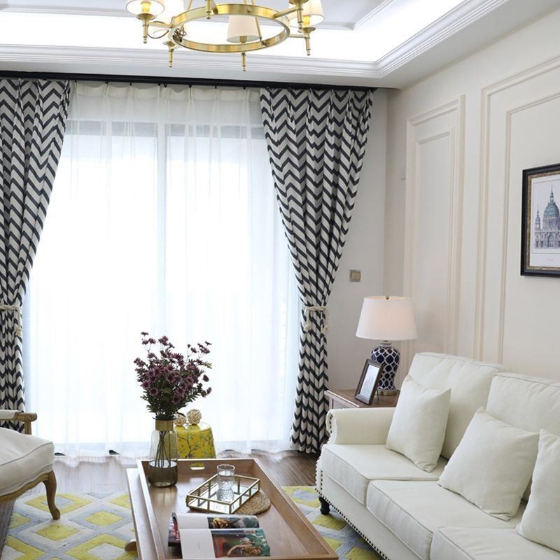 Cortinas Jacquard De Luxo Onduladas Listradas Blackout Para Sala De Estar
