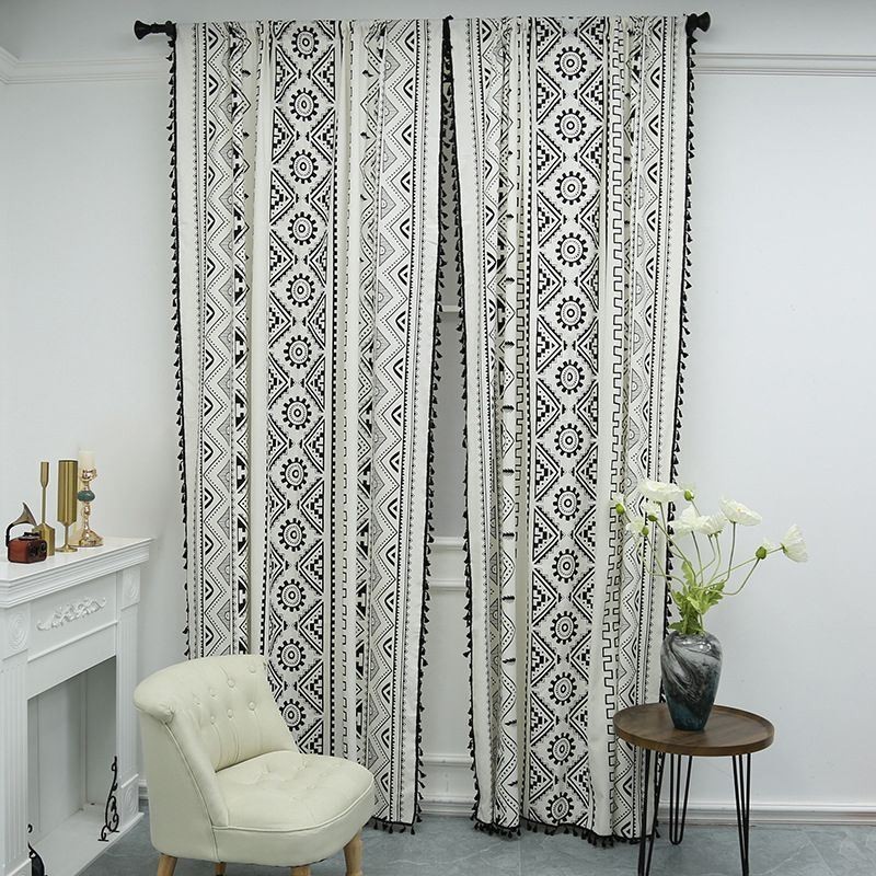 Cortina Estilo Boêmio Feita Sob Medida, Cortinas Com Borlas Geométricas Para Quarto E Sala De Estar