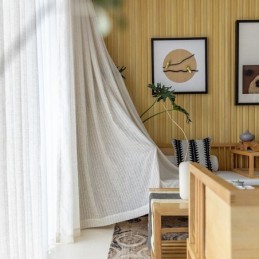 Cortinas Transparentes Listradas Em Jacquard E Tule Voile Sólido Para Sala De Estar