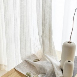 Cortinas Transparentes Listradas Em Jacquard E Tule Voile Sólido Para Sala De Estar