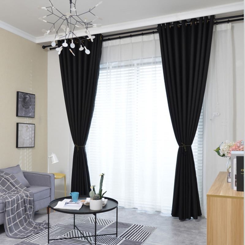 Cortina Blackout De Flanela Preta Sob Medida, Tecido Sólido Minimalista, Sala De Estar E Quarto