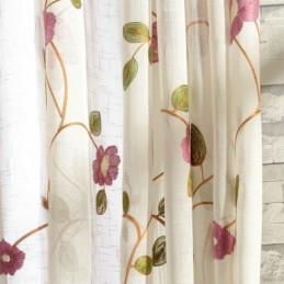 Cortina De Voile Minimalista Moderna Feita Sob Medida, Painel De Cortina De Linho, Janela Transparente, Bordado De Folhas Rosa, Uma